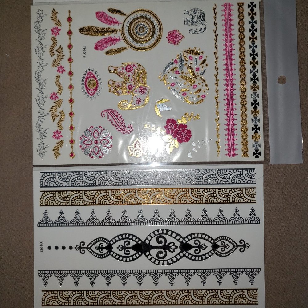 3 sheets Golden Silver Temporary Tattoo - Picture 3 of 15